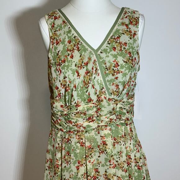 NWT Studio One Green Floral Chiffon Dress Cottagecore Womens Petite Size 12P Y2K - Picture 2 of 12